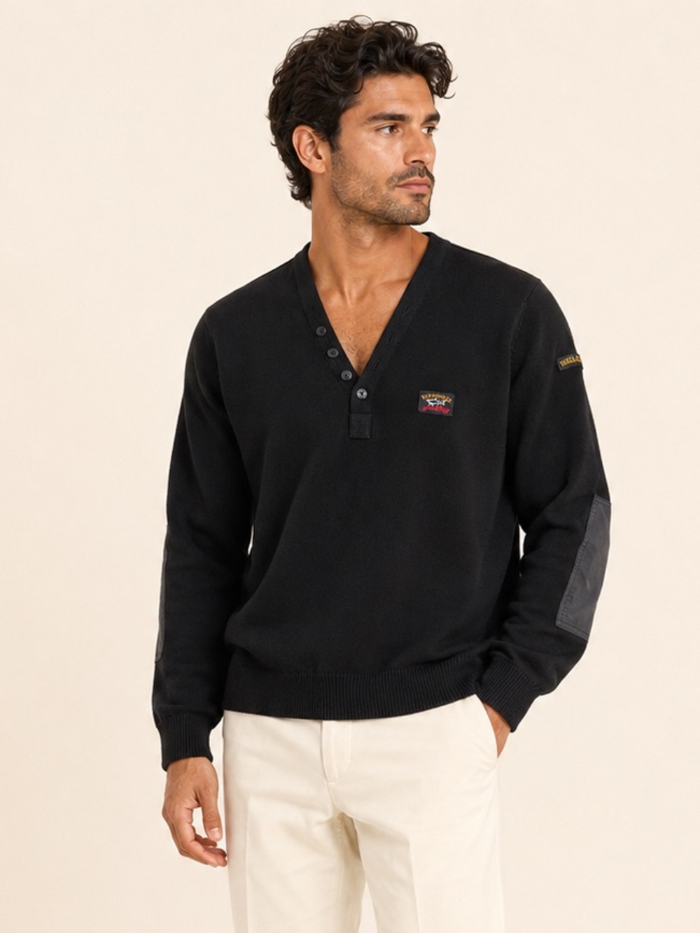 Paul & Shark Vintage Yachting Wool Henley Elbow Patch Sweater Sz L
